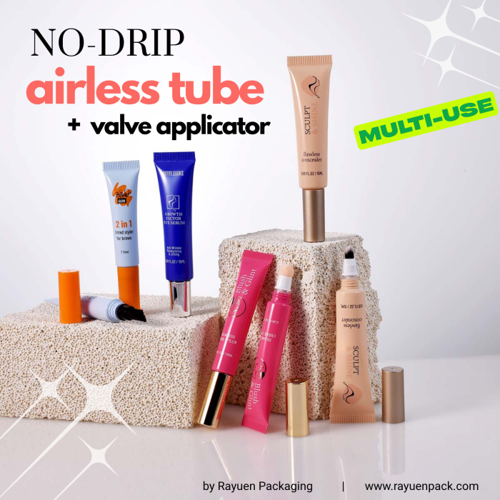 No-Drip Airless Valve Tip Tube System for Precision Beauty Packaging